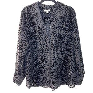 Good American Sheer Bliss Velvet Burnout Blouse Womens Size 6 Relaxed Fit Black